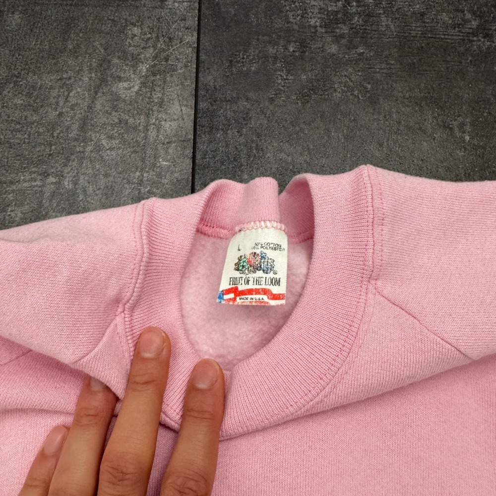 Vintage Fruit of the Loom Sheep Heart Colorblock Sweatshirt Pink Blue Large USA - Picture 3 of 7